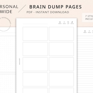 Brain Dump Pages | Personal Wide Printable Planner - Inbox, To do list, Ideas, Notes, Personal Wide inserts, Brain dump list boxes