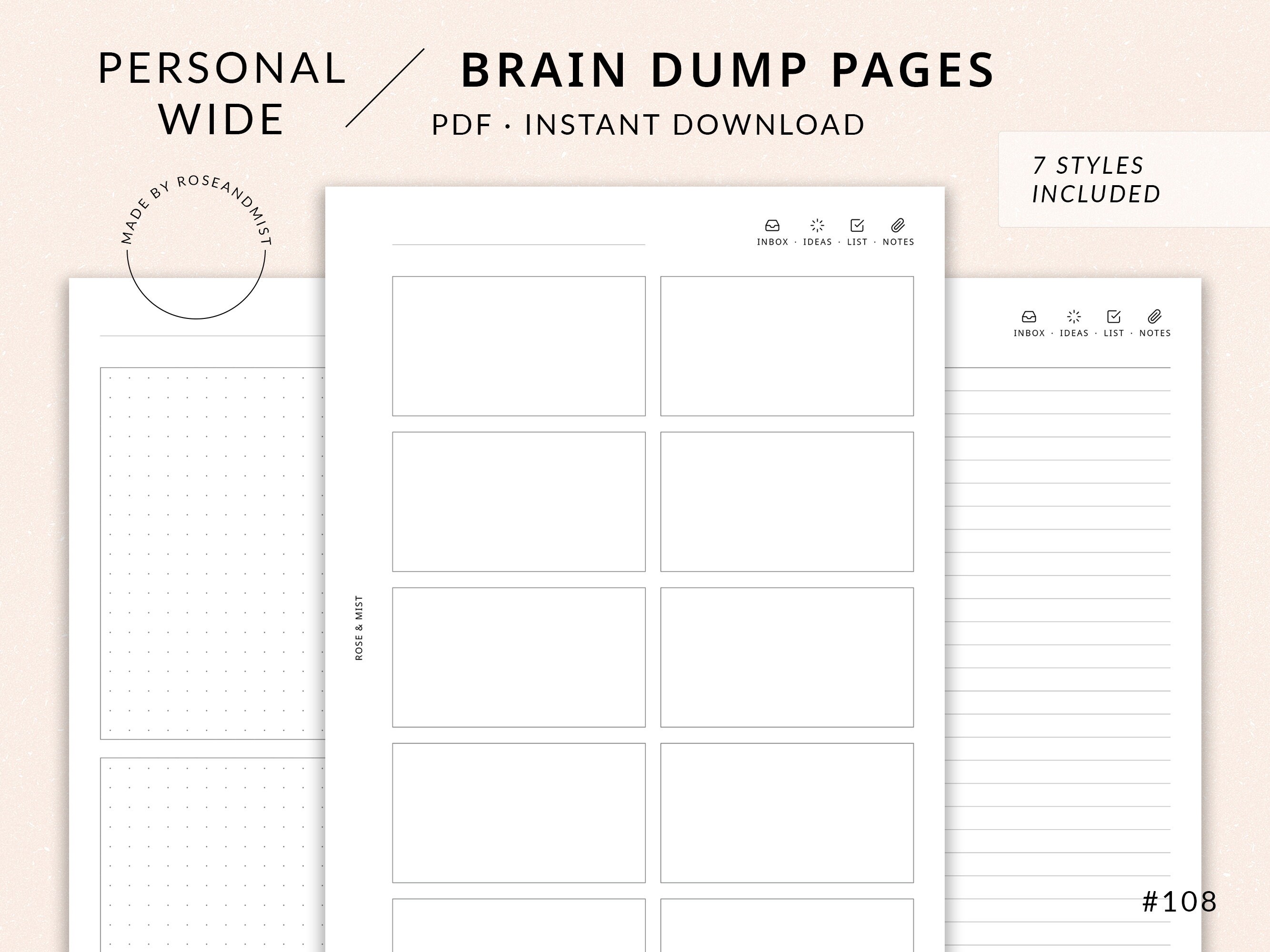 Brain Dump Pages Personal Wide Printable Planner Inbox, to Do List ...