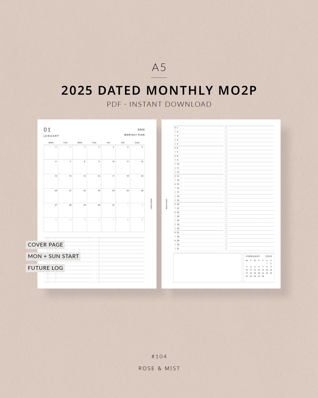 A5 2025 Monthly Planner Printable MO2P | A5 Monthly Planner Inserts ...