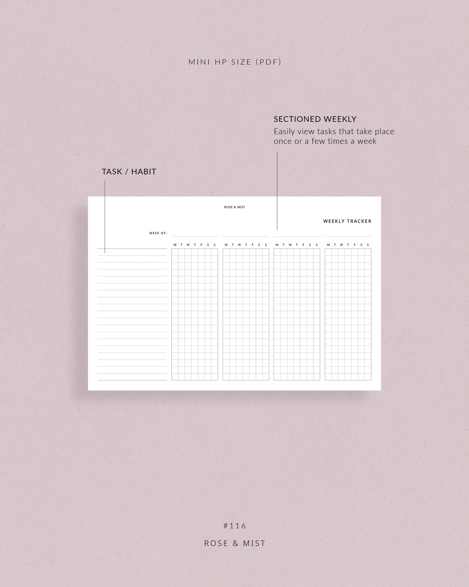 Weekly Tracker Horizontal | Mini HP Planner Printable - Weekly Task ...