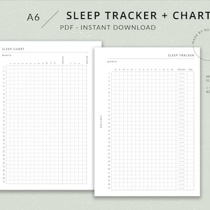 Slaap Tracker + Slaap Grafiek | A6 Afdrukbare Planner - Slaaplogboek, Slaapgrafiek, Maandelijkse tracker, A6-inzetstukken, A6-planner, Zelfzorgplanner