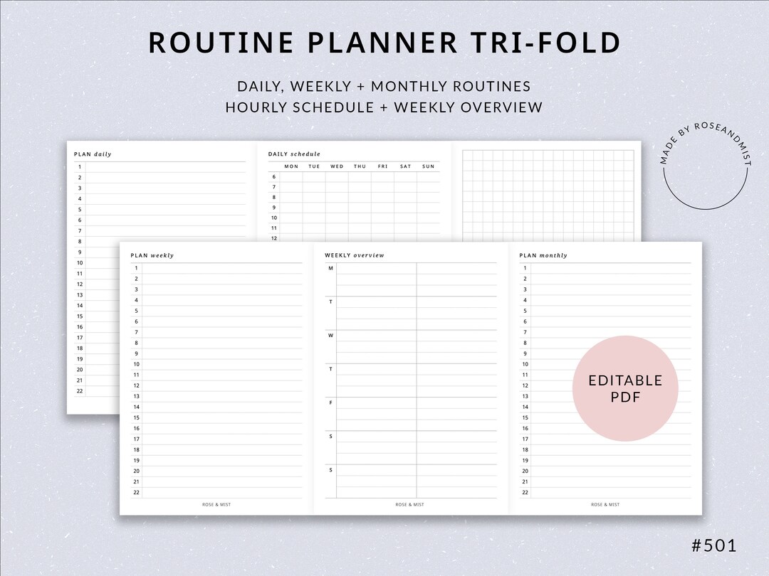 Routine Planner Reference Tri-fold | Planner Printable - Daily Routine ...
