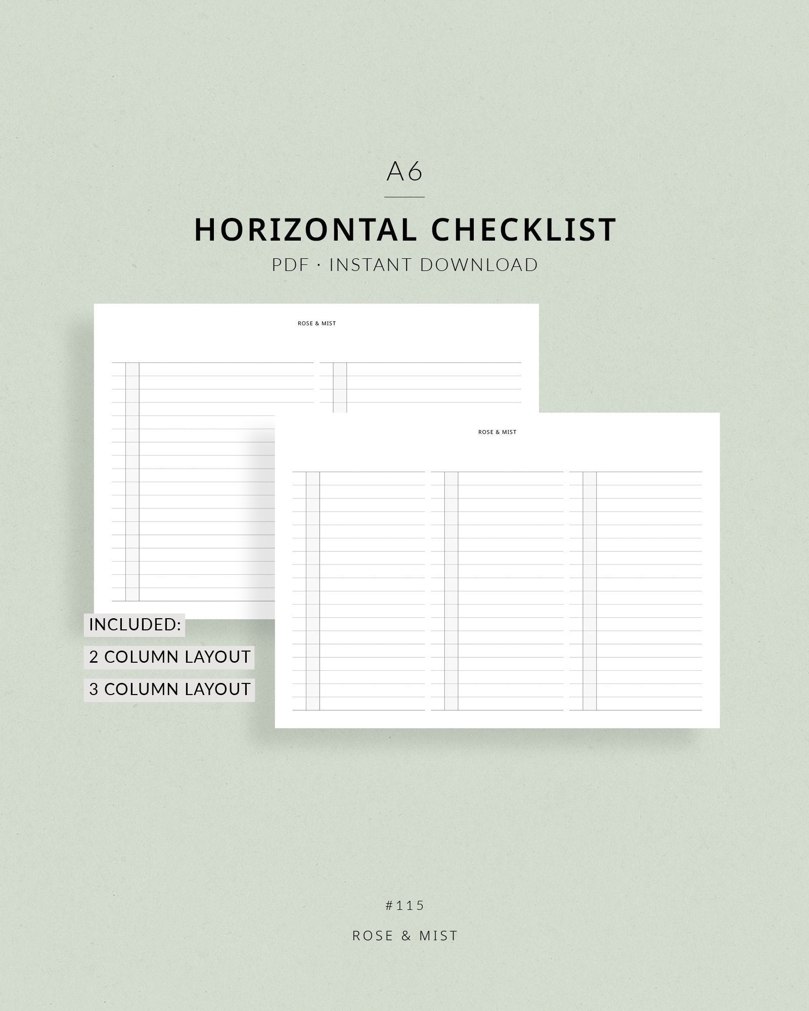 Horizontal Checklist | A6 Printable Planner - to Do List, Daily Tasks ...