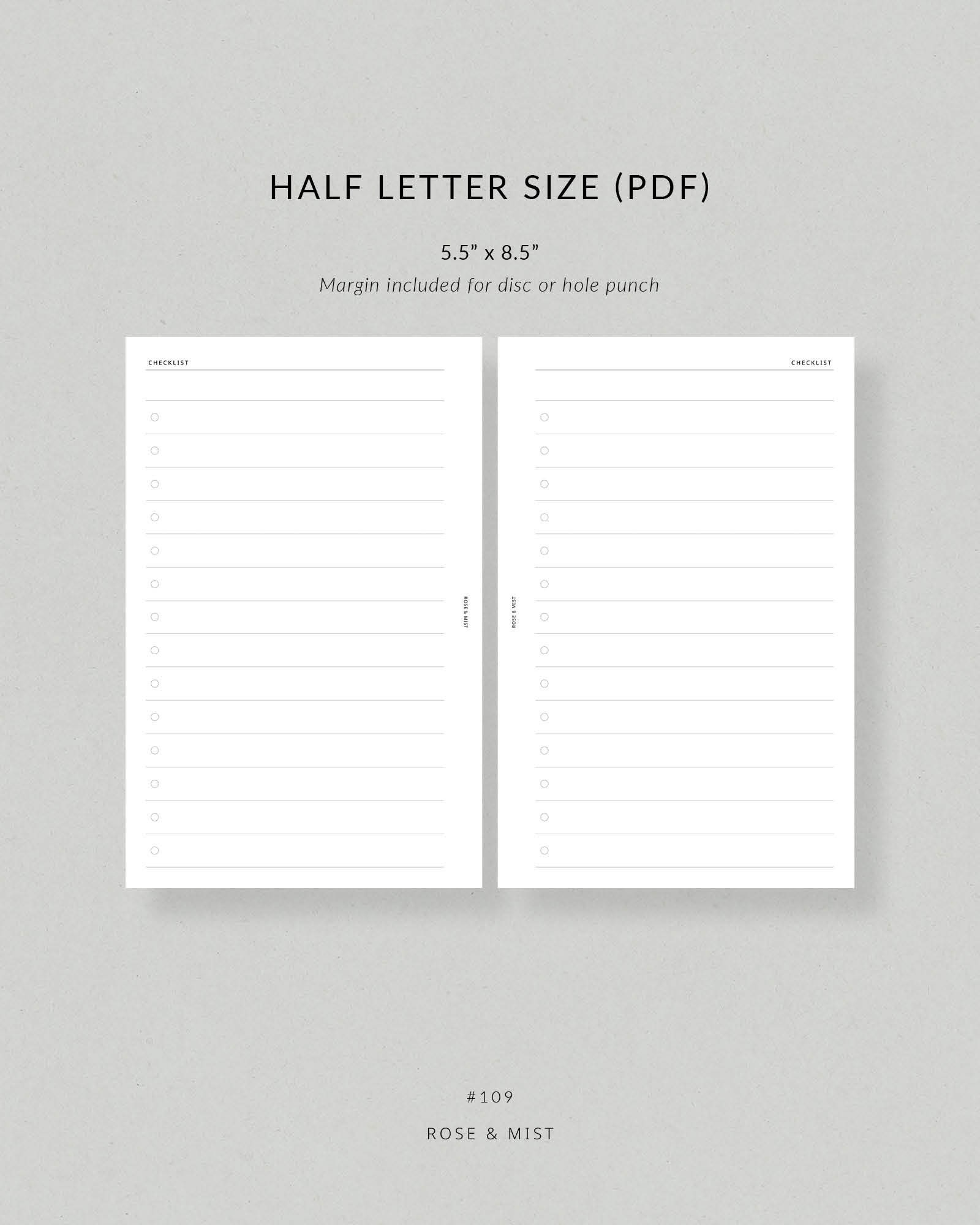 Large Checklists Half Letter Printable Planner to Do List, Inbox, Brain ...