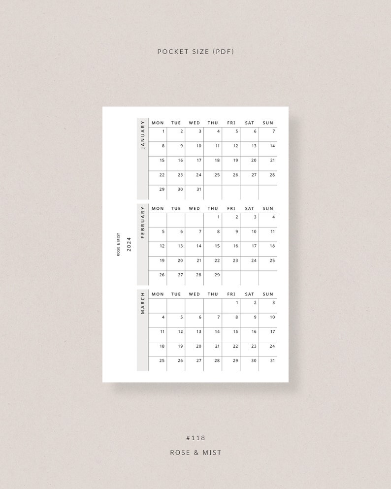2024 Calendar, Pocket Printable Planner Dated 2024 Planner, Calendar