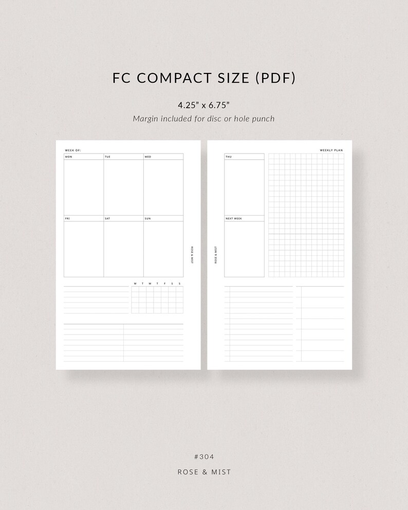 Weekly Planner WO2P + Tracker | FC Compact Planner Printable - Habit ...