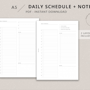 Daily Schedule + Notes DO1P | A5 Planner Printable - Undated daily planner, Day per page, Hourly time blocking planner, A5 planner inserts