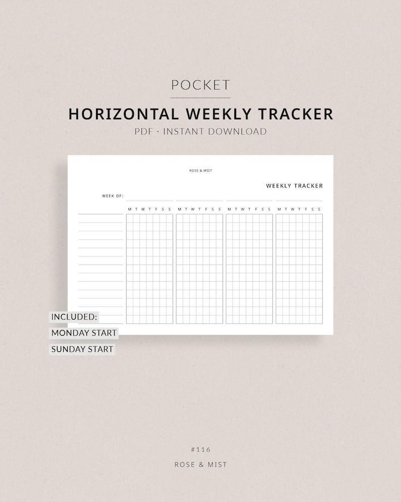 Weekly Tracker | Pocket Planner Printable - Weekly Task Tracker, Daily ...