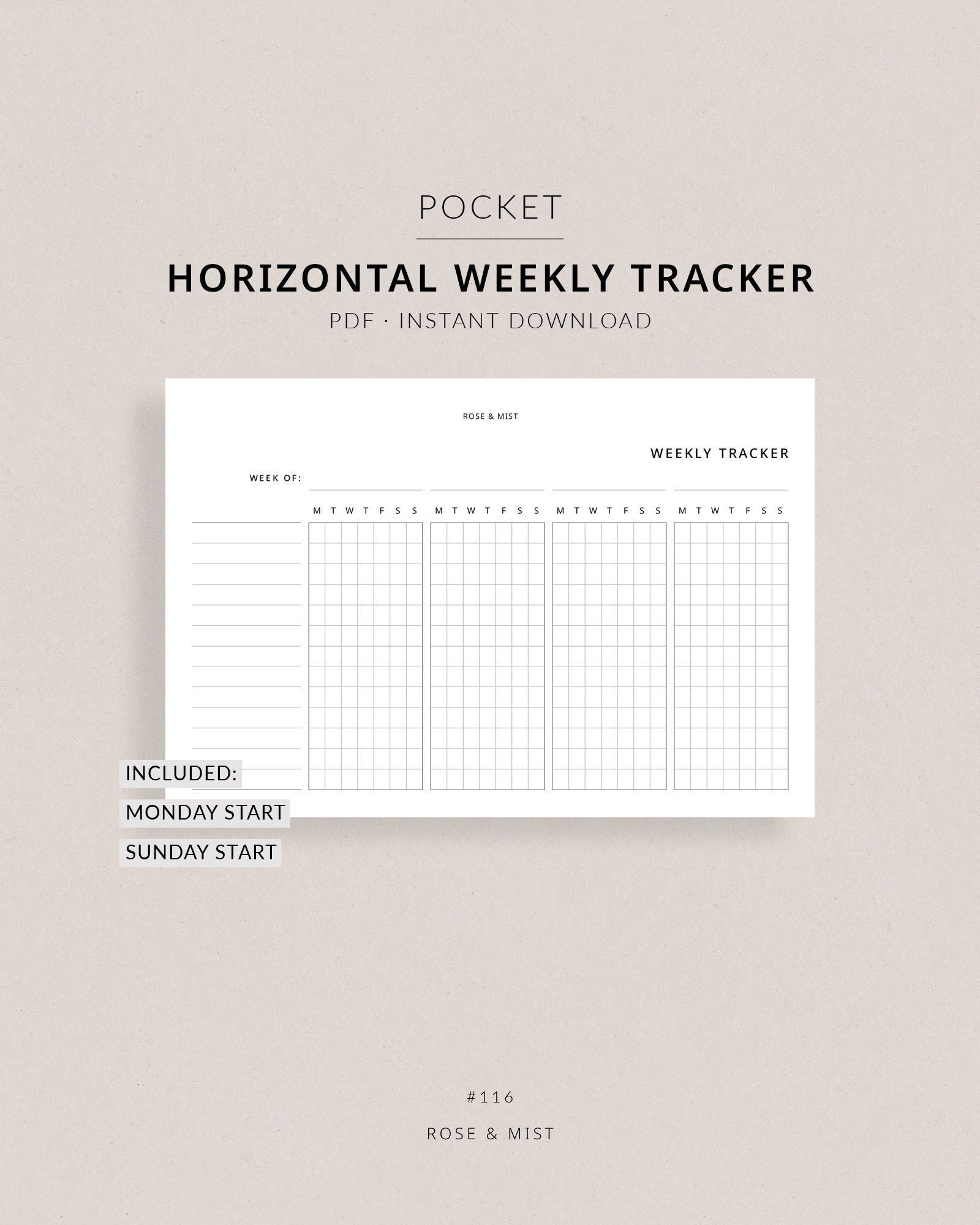 Weekly Tracker | Pocket Planner Printable - Weekly Task Tracker, Daily ...