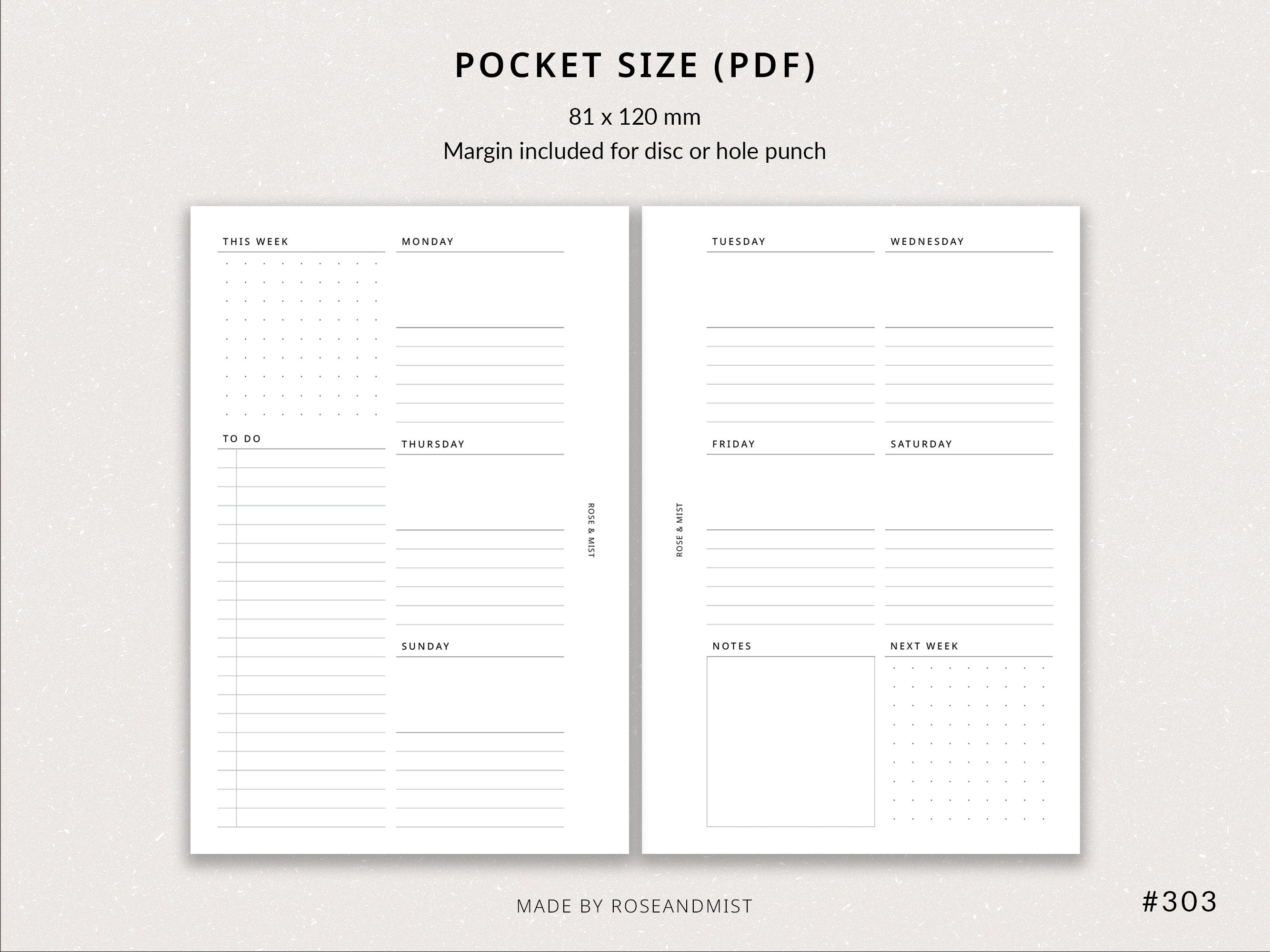 Weekly Planner WO2P | Pocket Printable Planner - Pocket Weekly Insert ...