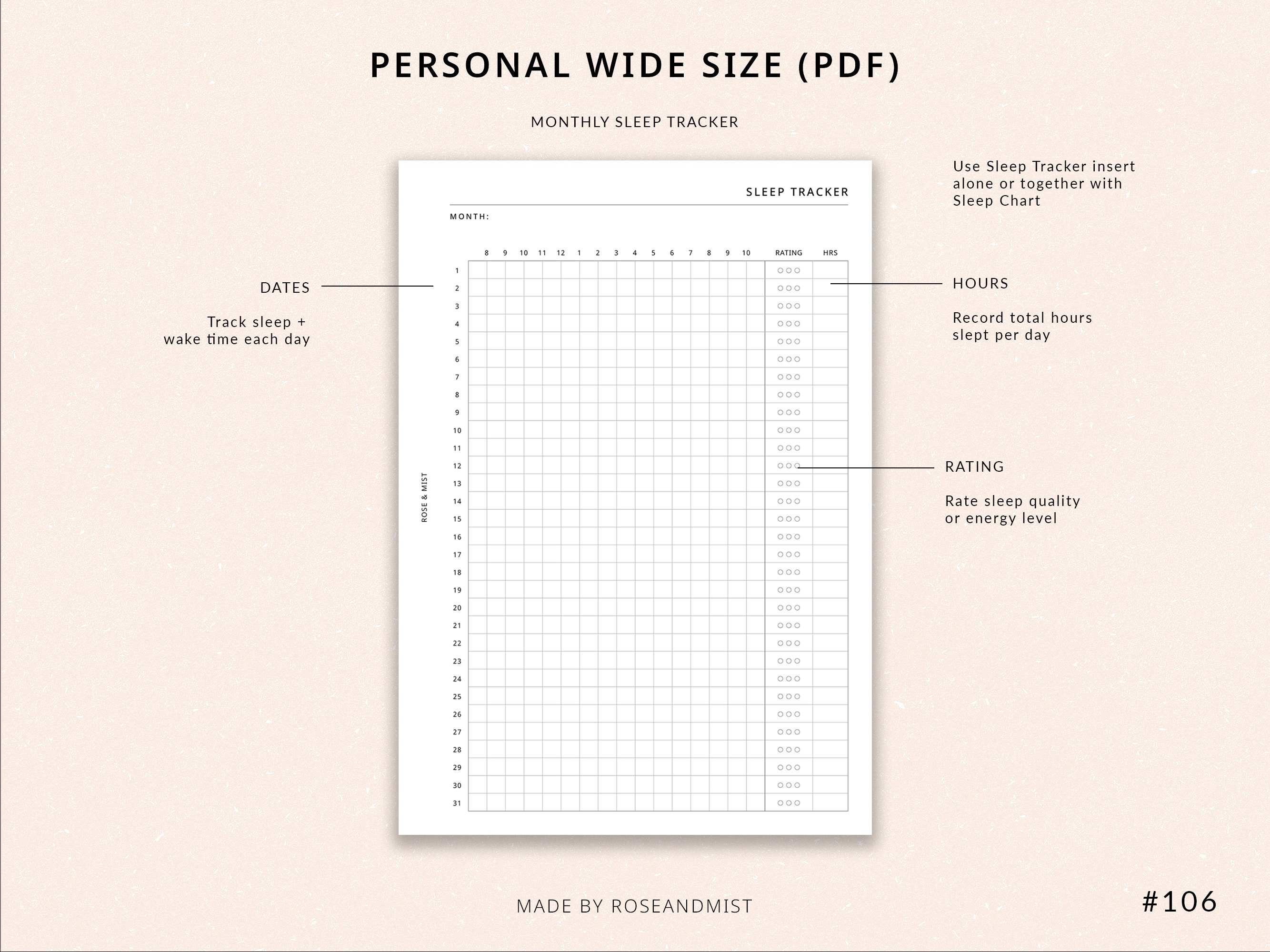 Sleep Tracker + Sleep Chart | Personal Wide Printable Planner - Sleep ...