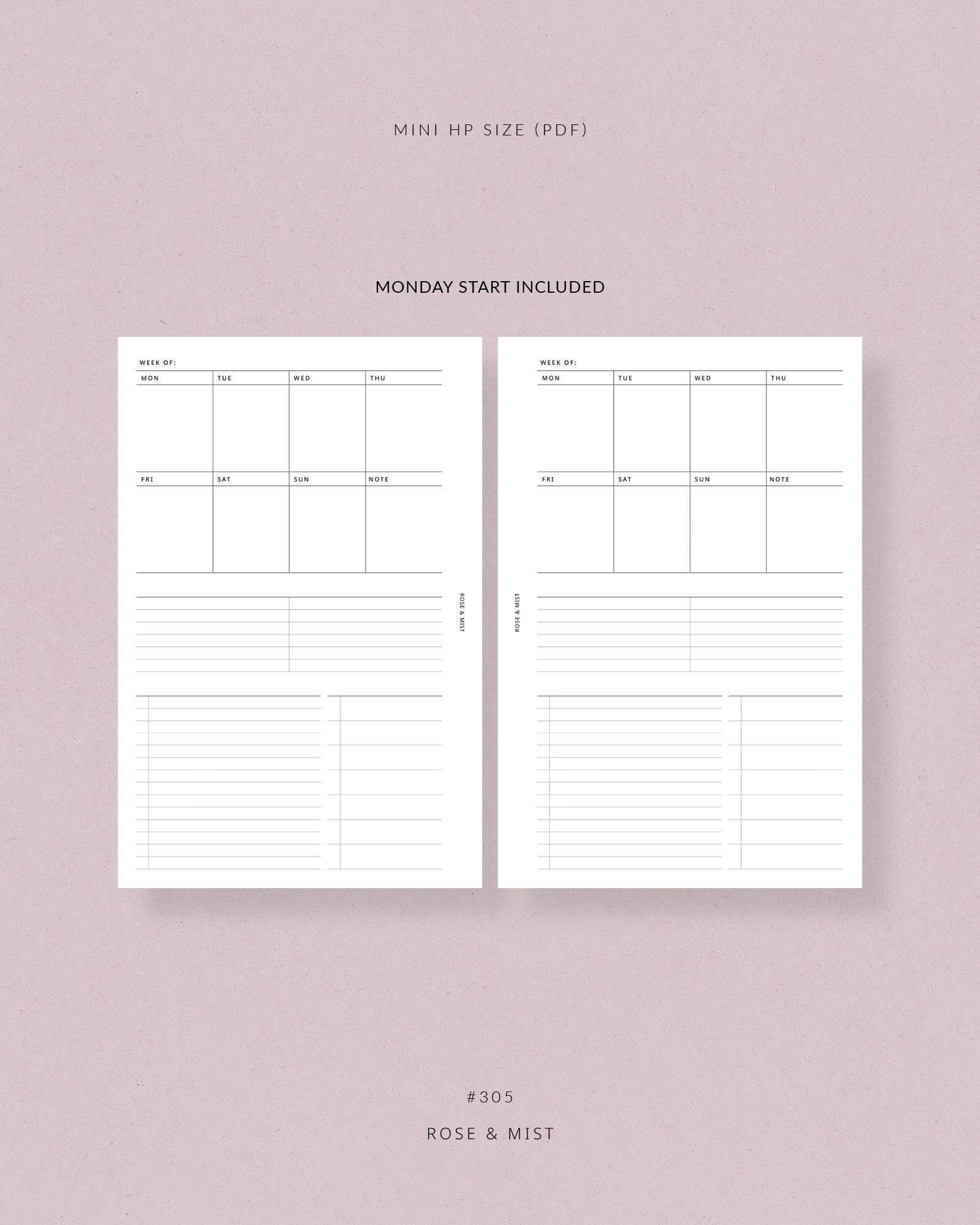 Weekly Overview WO1P #305 | Mini HP Printable Planner Weekly Printable ...