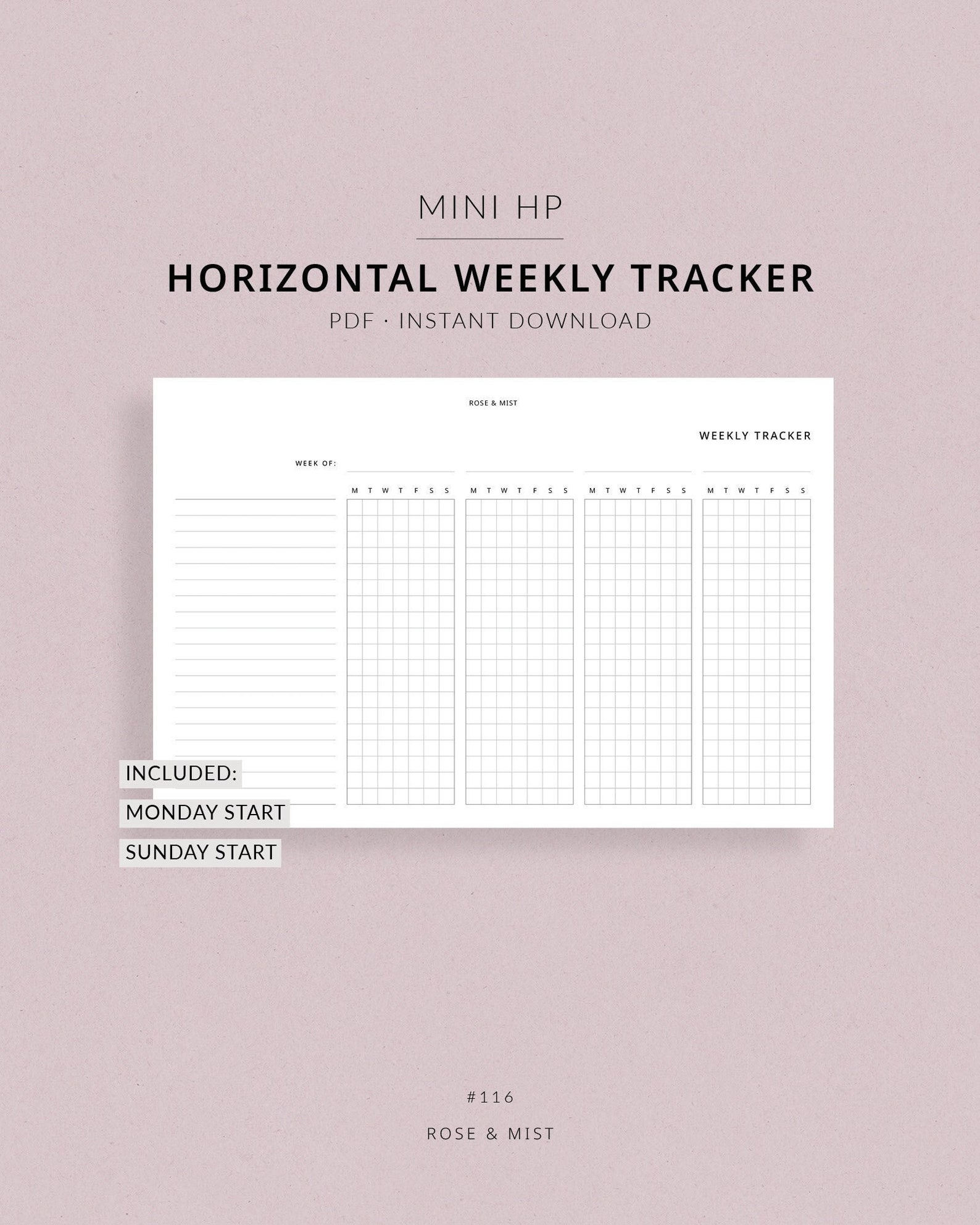 Weekly Tracker Horizontal | Mini HP Planner Printable - Weekly Task ...