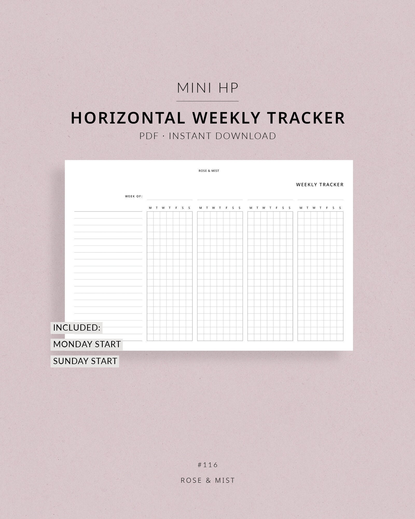 Weekly Tracker Horizontal | Mini HP Planner Printable - Weekly Task ...
