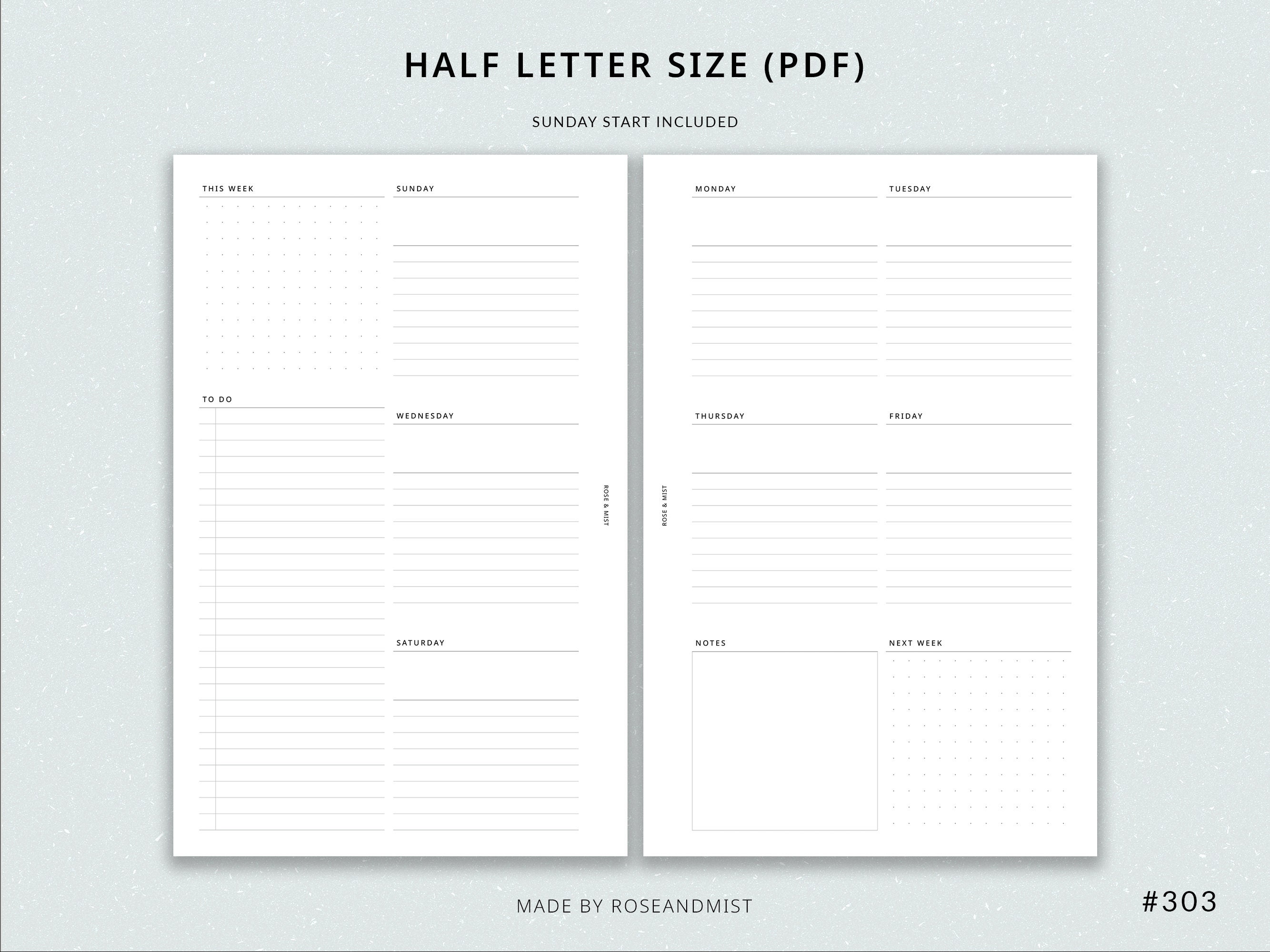 Weekly Planner WO2P | Half Letter Printable Planner - Undated Planner ...