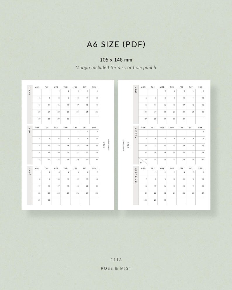 2026 Calendar, A6 Printable Planner - Dated 2026 Planner, Calendar Year ...