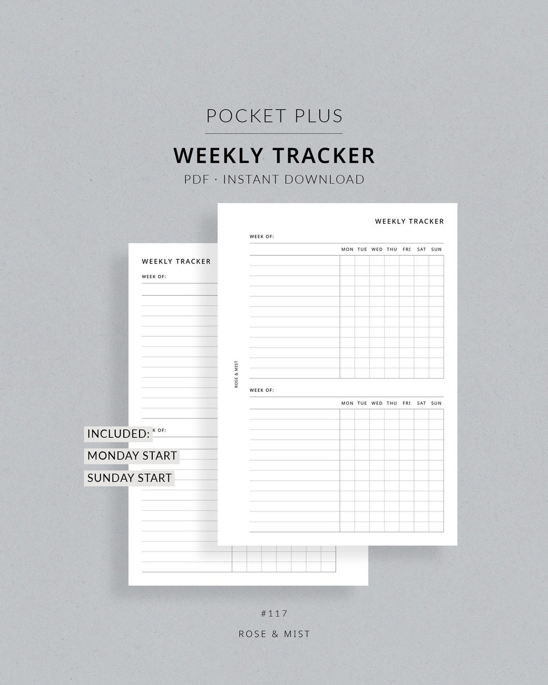 Plus Planner Weekly Tracker | Pocket Plus Planner Printable - Pocket XL Weekly Task ...