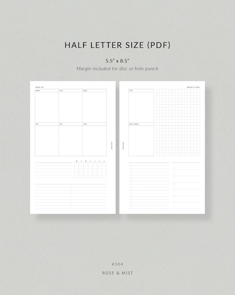 Weekly Planner + Tracker WO2P | Half Letter Printable Planner - Habit ...