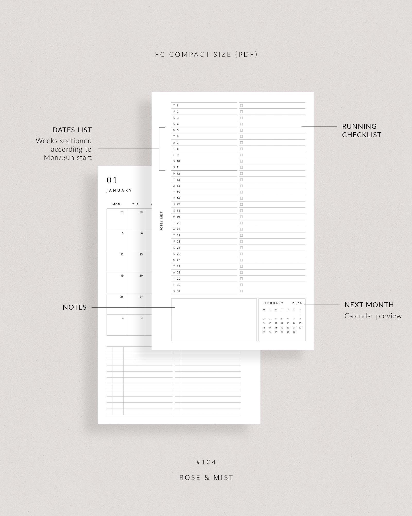 2026 Monthly Planner MO2P | FC Compact Printable Planner - 2026 Planner ...