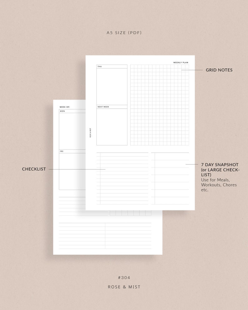 Weekly Planner WO2P Tracker A5 Planner Printable Habit Tracker, Meal ...