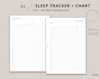 Sleep Tracker + Sleep Chart | A5 Planner Printable - Sleep log, Sleep graph, A5 inserts, A5 planner inserts, Wellness planner