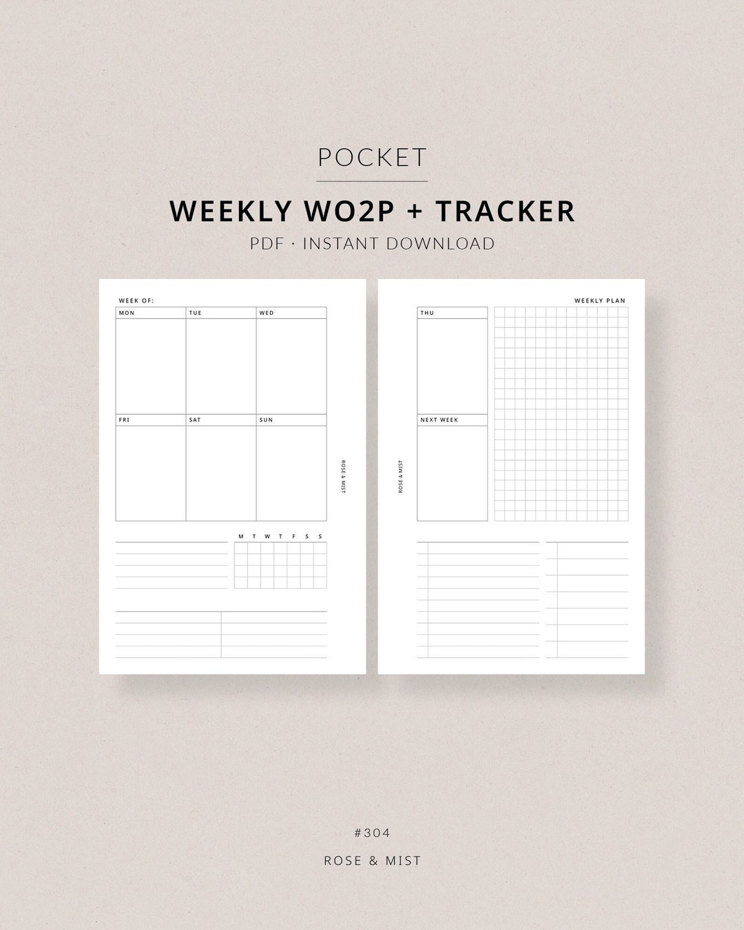 Weekly Planner WO2P + Habit Tracker | Pocket Printable Planner - Habit ...