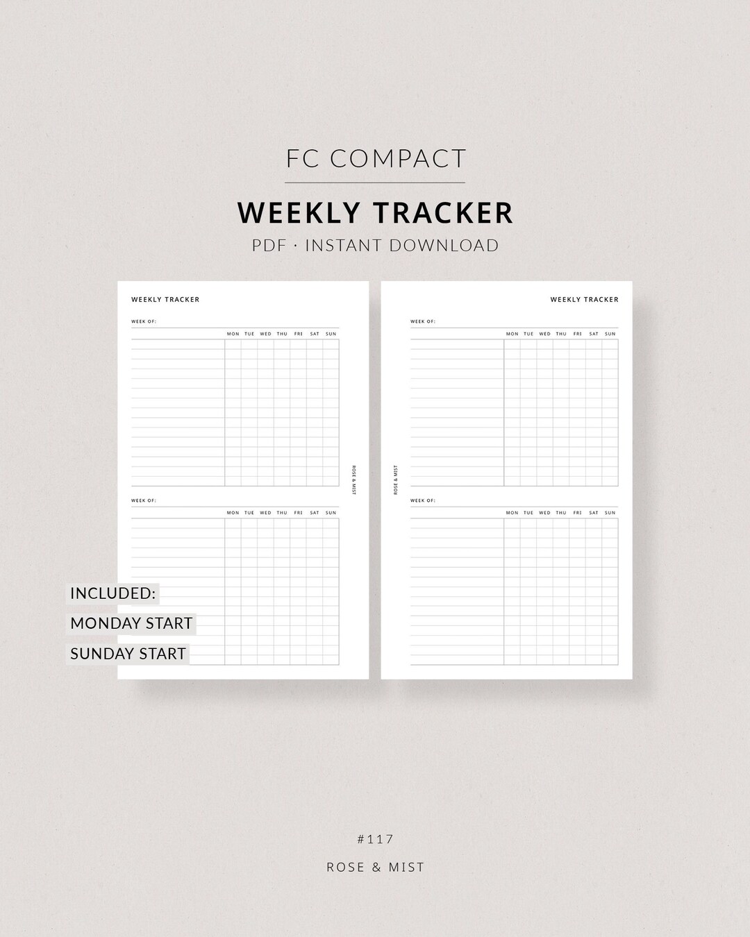 Weekly Tracker | FC Compact Planner Printable - Weekly Task Tracker ...