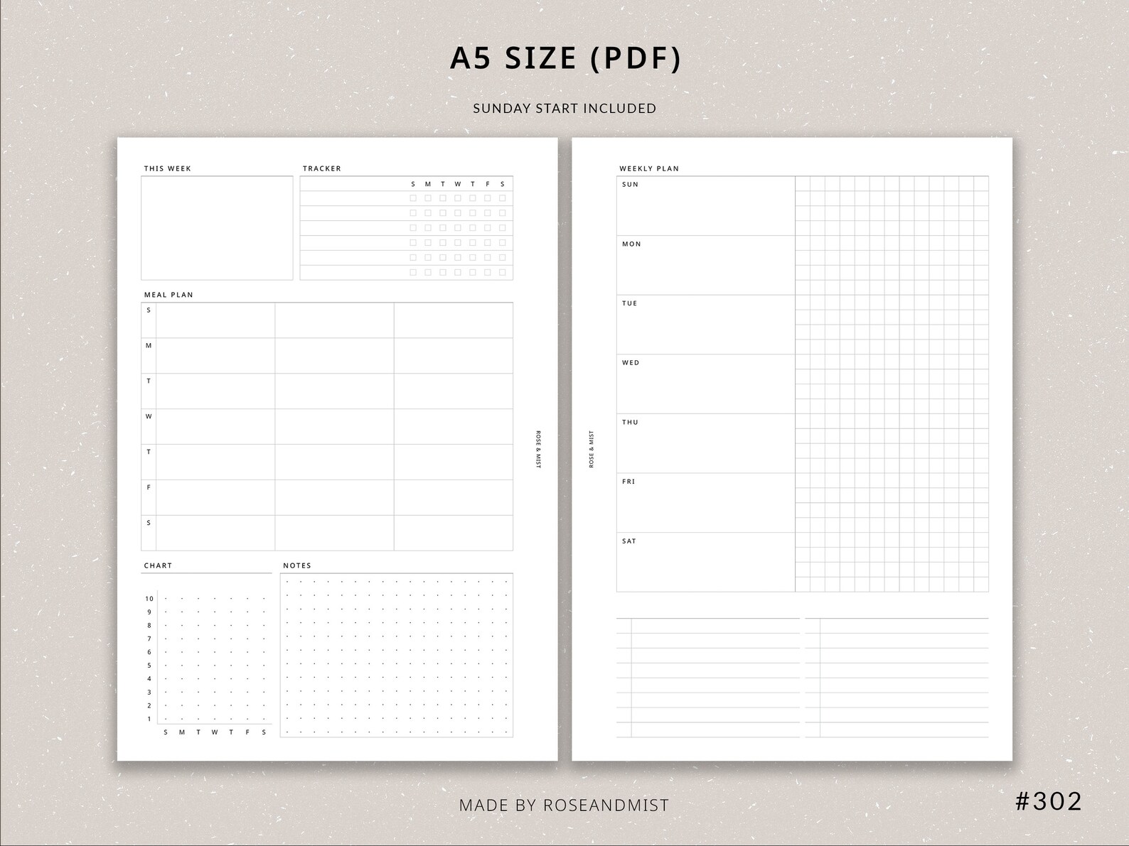 Weekly Planner + Meal Planner WO2P | A5 Planner Printable - Habit ...