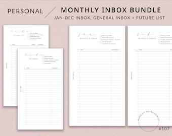 Monthly Inbox Bundle | Personal Printable Planner - Inbox list printable, Inbox tracker, Personal planner inserts, Categorized checklist