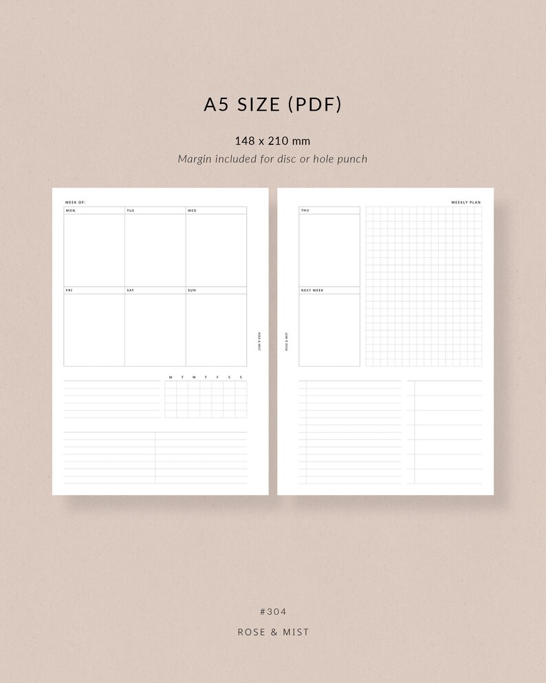 Weekly Planner WO2P Tracker A5 Planner Printable Habit Tracker, Meal ...
