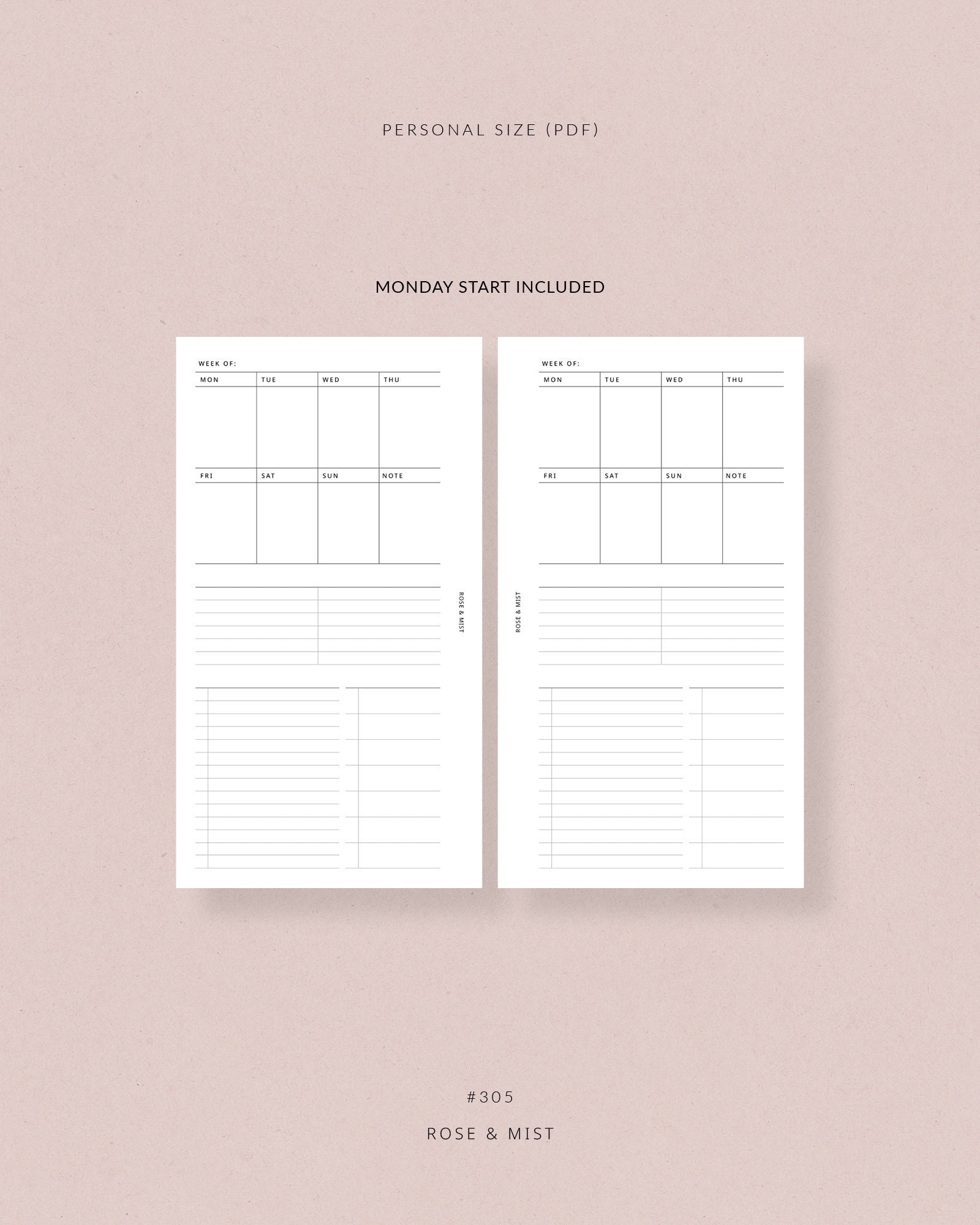 Weekly Overview WO1P Personal Printable Planner #305 Week on One Page ...