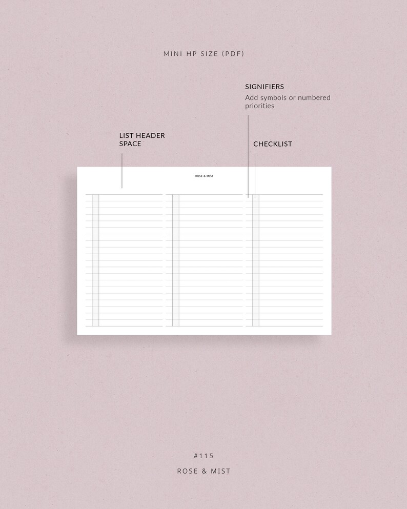 Horizontal Checklist | Mini HP Printable Planner - to Do List, Daily ...