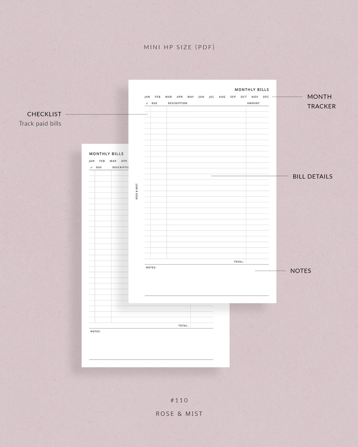 Monthly Bill Tracker | Mini HP Printable Planner - Bill Payment ...