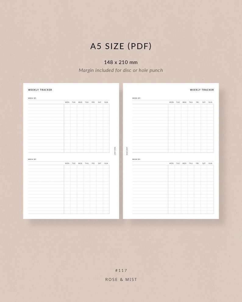 Weekly Tracker | A5 Planner Printable - Weekly Task Tracker, A5 Planner ...