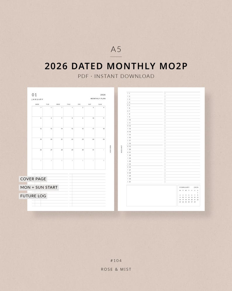 A5 2026 monthly planner printable