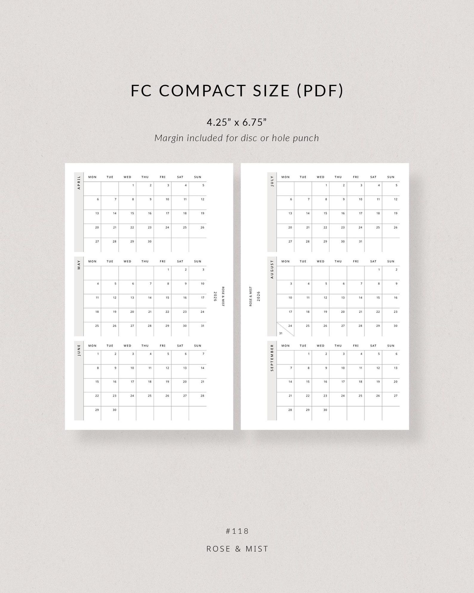 2026 Calendar, FC Compact Printable Planner - Dated 2026 Planner ...