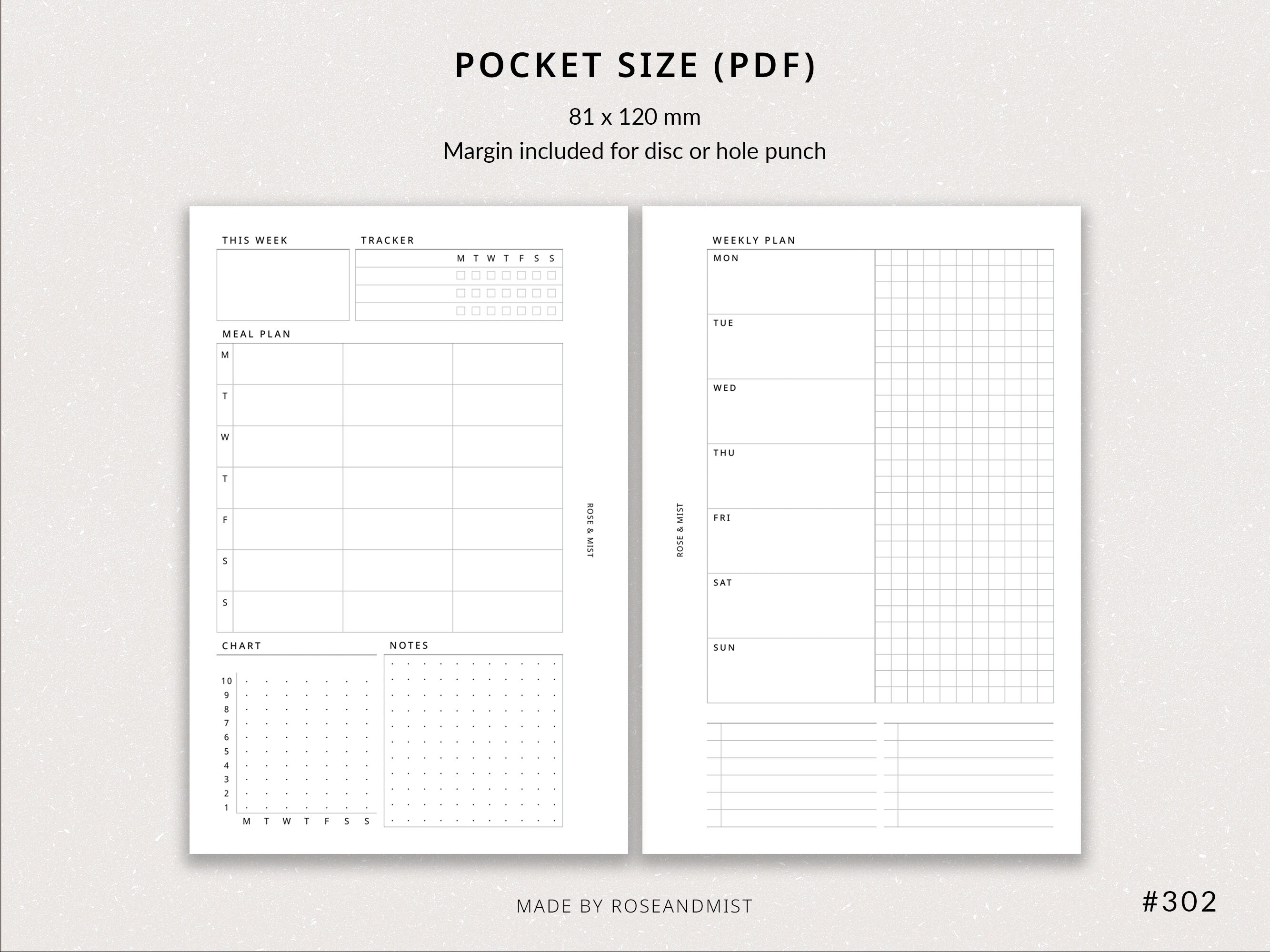 Weekly Planner + Meal Planner WO2P | Pocket Printable Planner - Habit ...