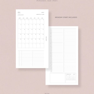 2027 monthly planner printable MO2P | Filofax Personal size planner inserts printable monthly planner, month at a glance planner printable image 8