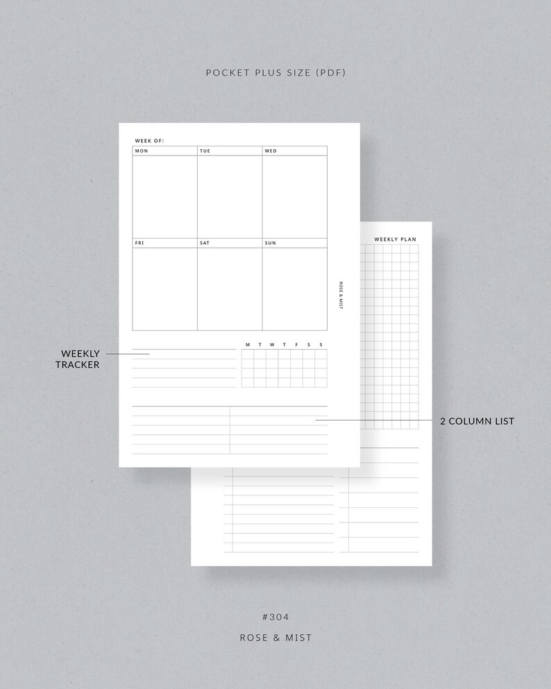 Weekly Planner WO2P + Tracker | Pocket Plus Printable Planner - Weekly ...
