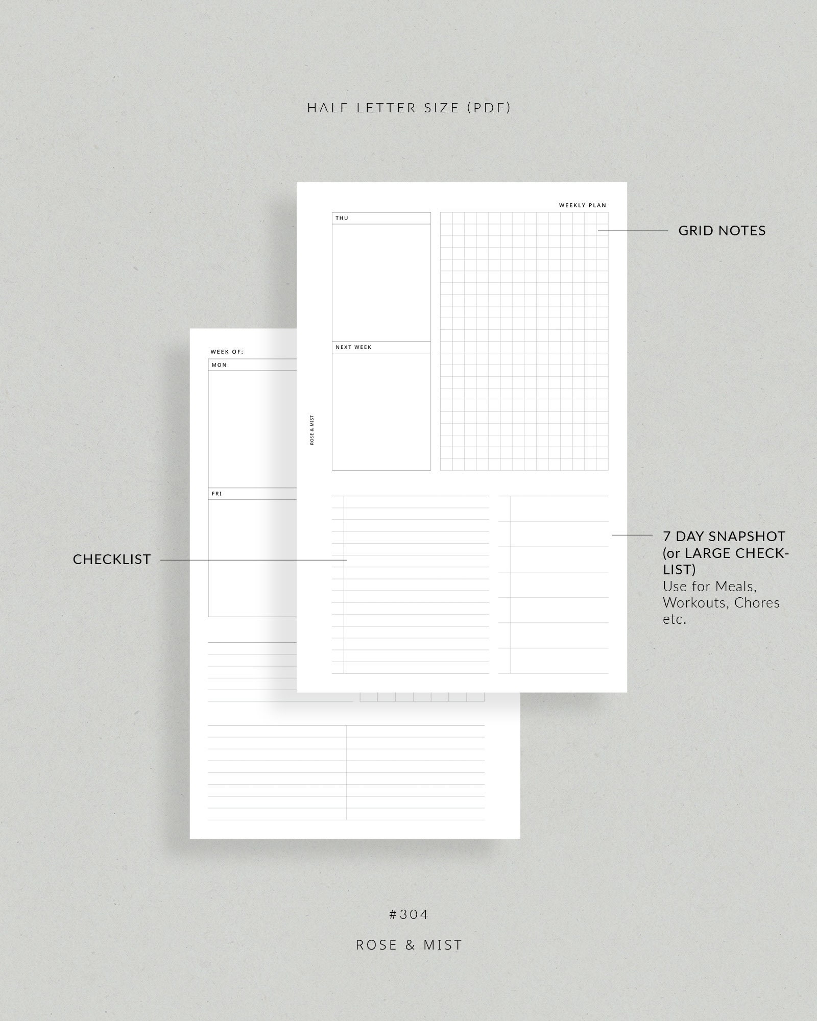 Weekly Planner + Tracker WO2P | Half Letter Printable Planner - Habit ...