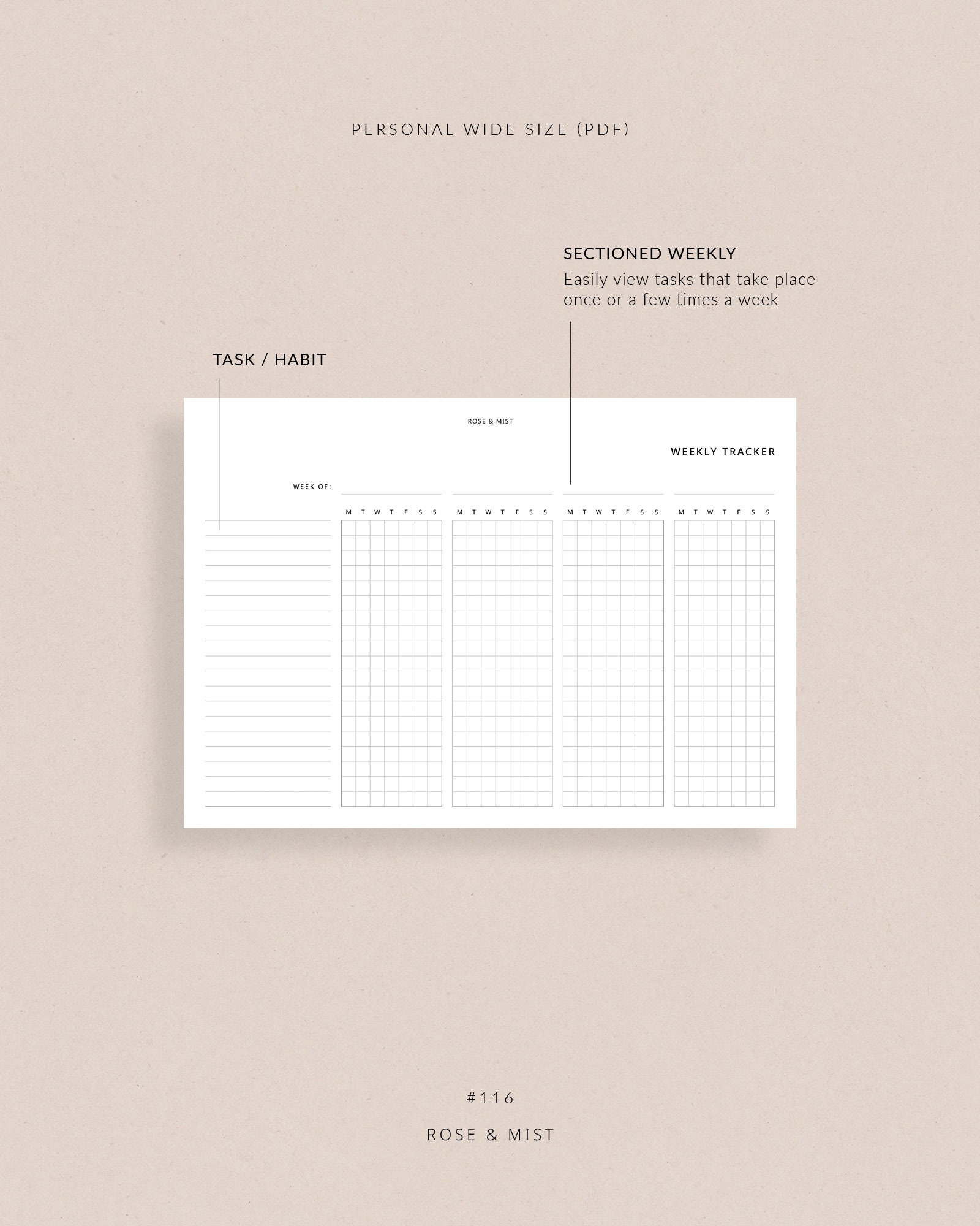 Weekly Tracker Horizontal | Personal Wide Planner Printable - Weekly ...