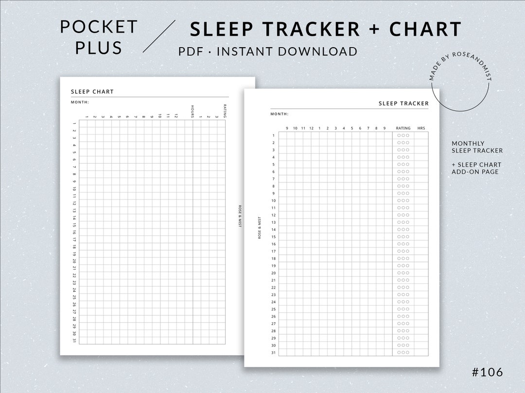 Sleep Tracker Sleep Chart Pocket Plus Printable Planner Sleep Insert ...