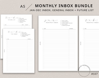 Monthly Inbox Bundle | A5 Planner Printable - Inbox tracker, Inbox checklist printable, Future list, A5 planner inserts, Categorized list