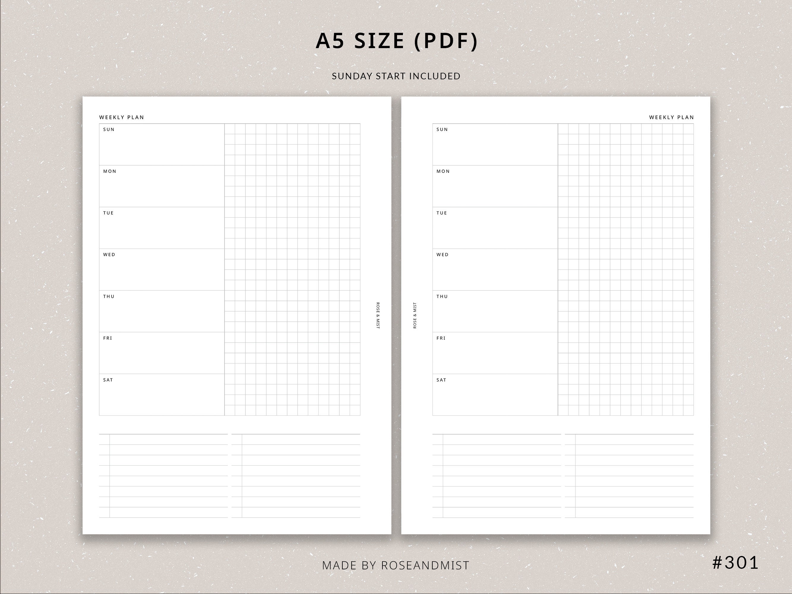 Undated Weekly Planner WO1P | A5 Planner Printable - Weekly Spread, A5 ...