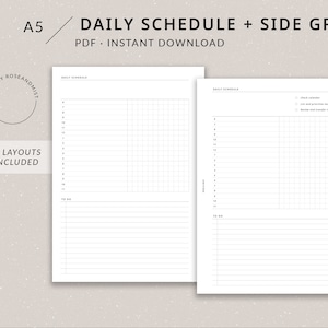 Daily Schedule + Side Grid DO1P | A5 Planner Printable - Daily insert, Day per page, A5 planner inserts, Undated daily plan, Hourly daily