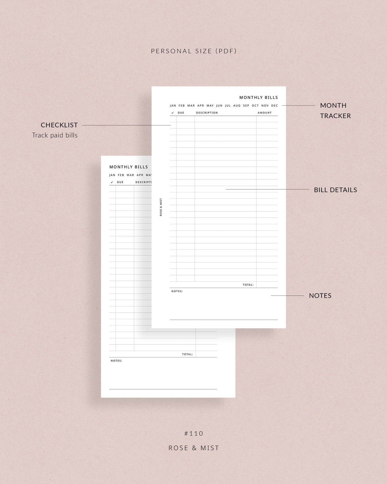 Monthly Bills Tracker Personal Printable Planner Bills List Printable ...