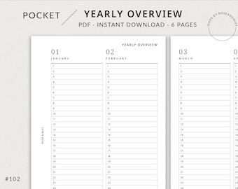 Agenda annuel minimal imprimable | Agenda de poche - Aperçu de l'année, Calendrier perpétuel, Annuel non daté, Filofax de poche, Aperçu annuel