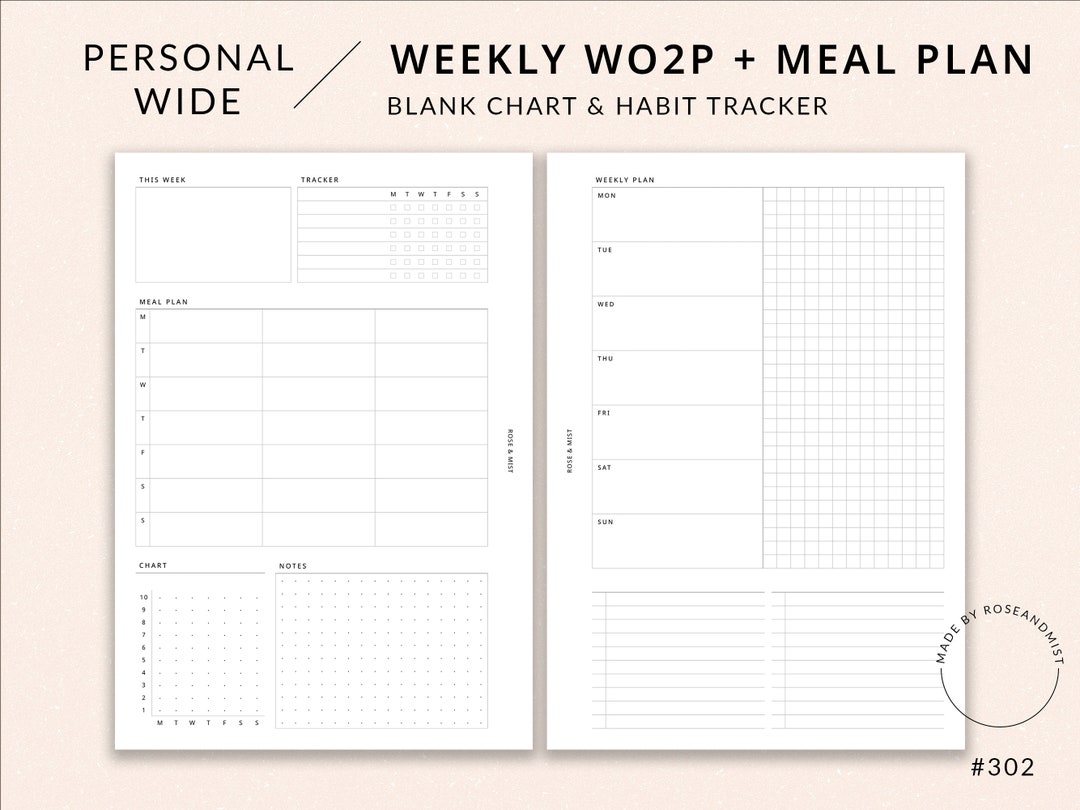 Weekly Planner + Meal Planner WO2P | Personal Wide Printable Planner ...