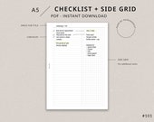 A5 Checklist with Side Grid Notes | A5 Planner Printable - To do list printable, Checklist printable, A5 inserts, A5 planner inserts