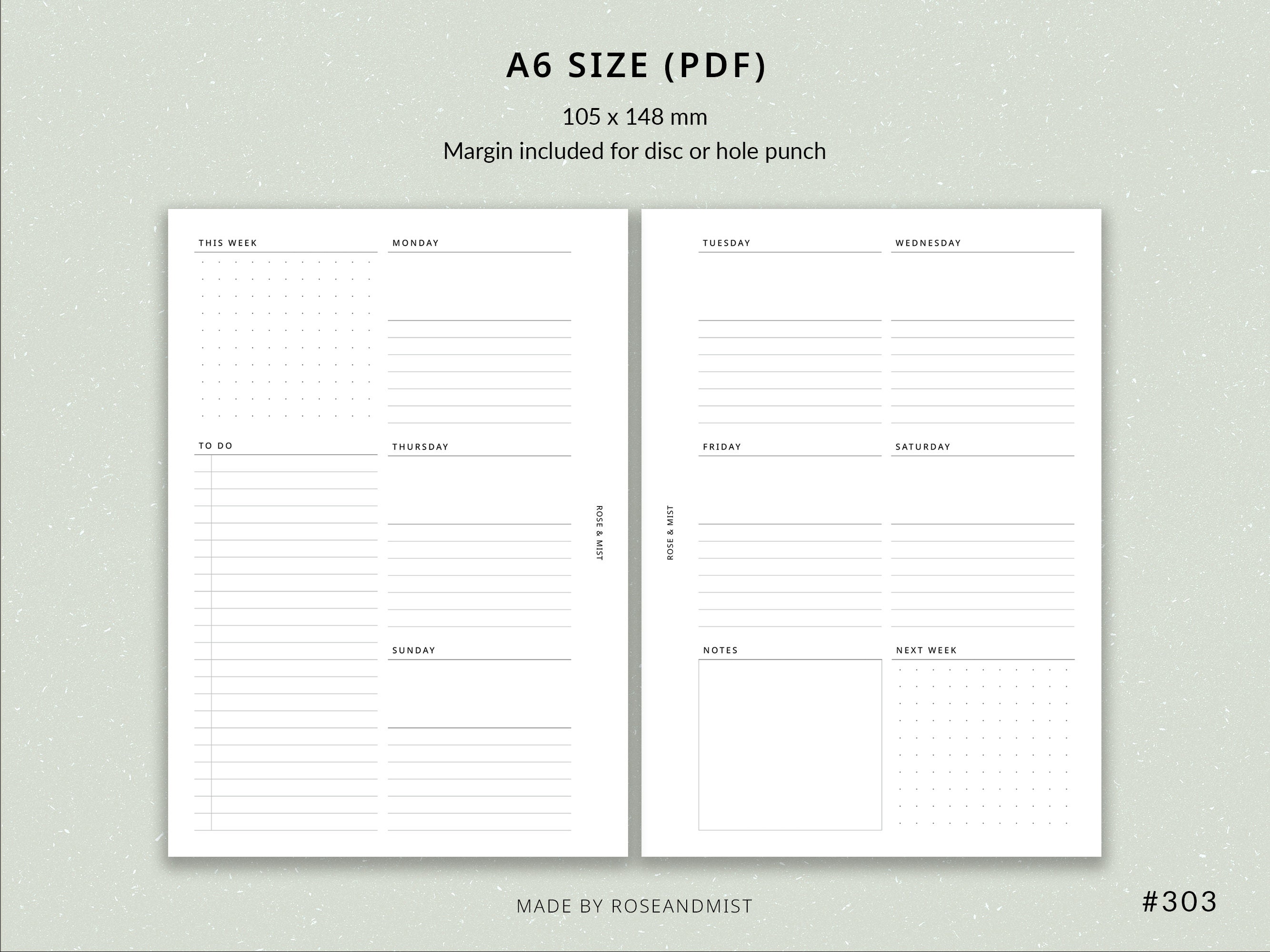 Weekly Planner WO2P | A6 Printable Planner - A6 Planner Inserts, Weekly ...